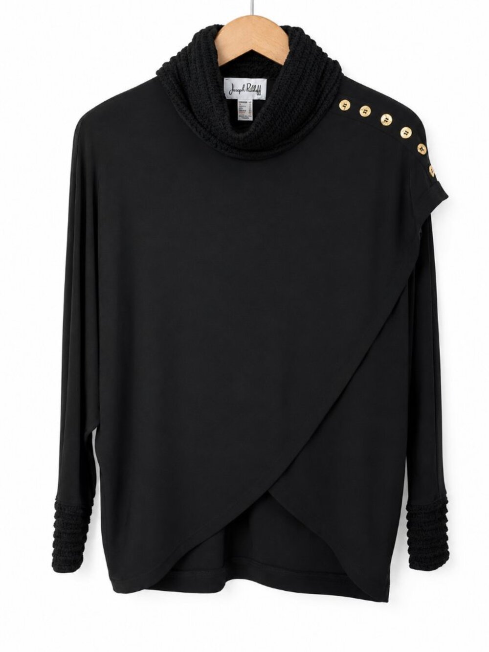 Joseph Ribkoff Black Asymmetrical Cowl Neck Button Top Tunic Size 10